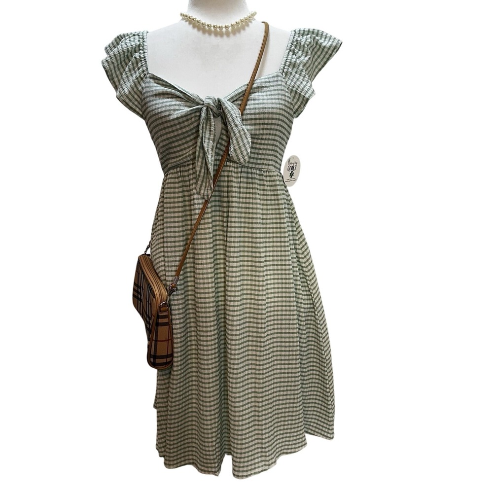 Peach‎ Love California Dress Sz S Front Tie Flutter Sleeve Shift Mini Stripes